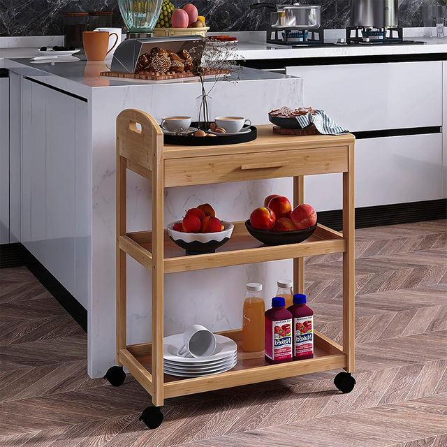 Bamboo Storage Kitchen Rack Correo de cocina con ruedas