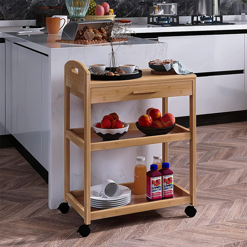 Bamboo Storage Kitchen Rack Correo de cocina con ruedas