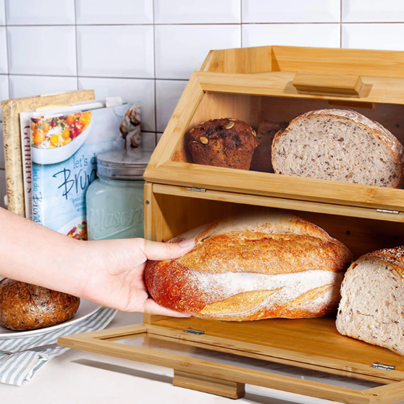 Caja de pan de bambú con tapa para la cocina