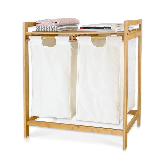 Cesta de lavandería dividida con bambú con cesta de almacenamiento grande