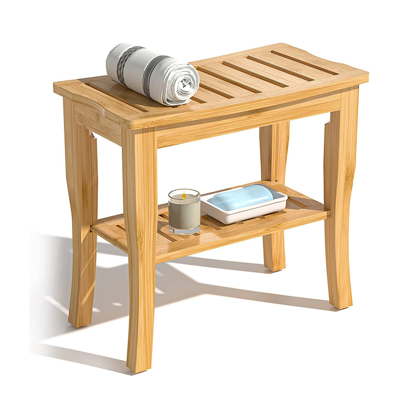 Asiento de baño de 2 niveles de madera con estante de almacenamiento