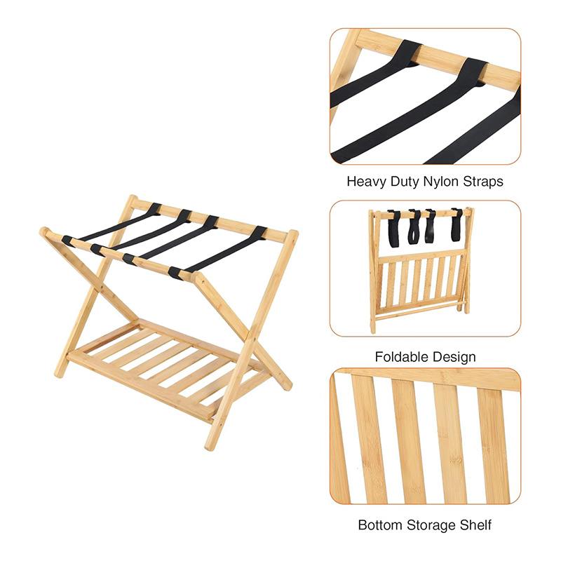 Rack de equipaje de bambú natural plegable para invitados