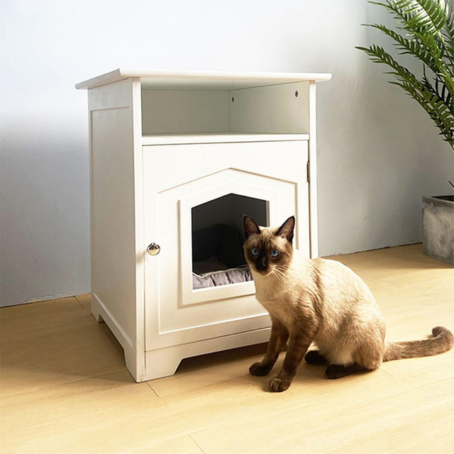 Casa de muebles de caja de arena de gato con puerta con puerta