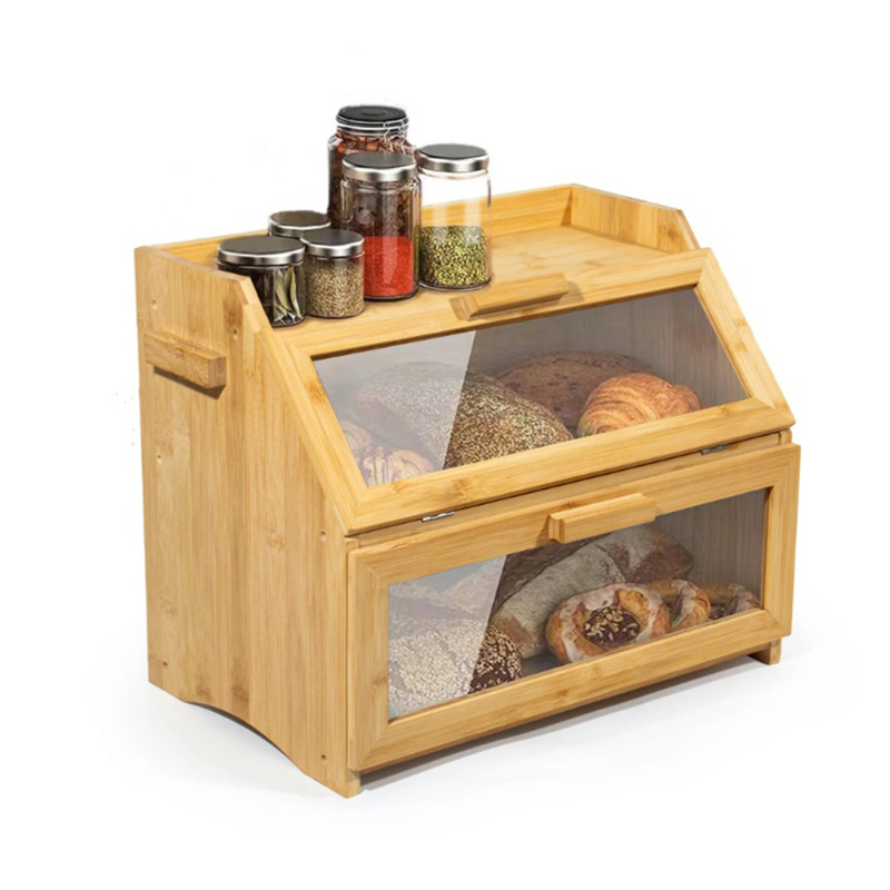 Caja de pan de bambú con tapa para la cocina
