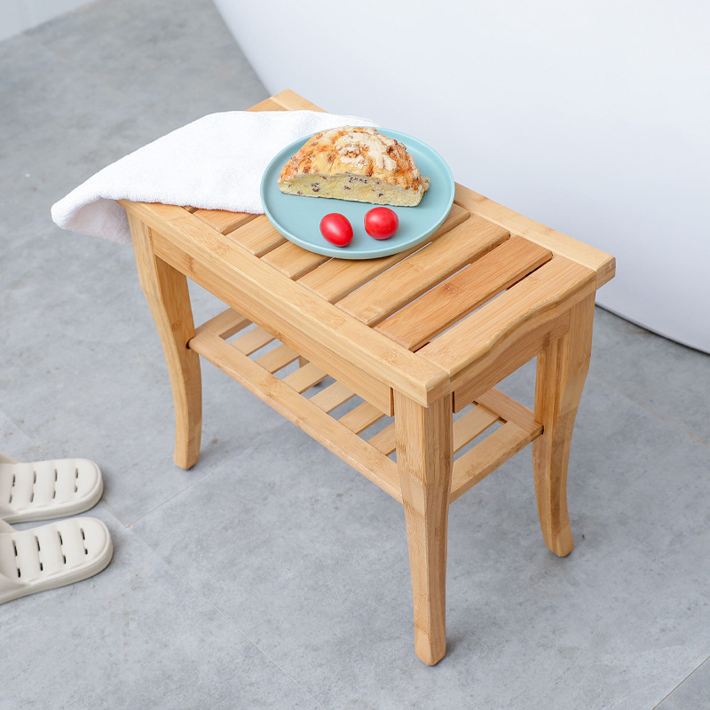 Asiento de baño de 2 niveles de madera con estante de almacenamiento