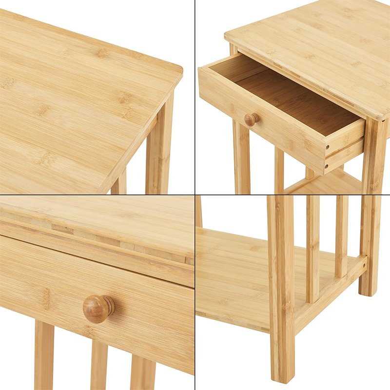 Mesa de noche de marco elegante con compartimento abierto