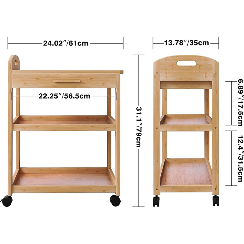 Carto de cocina de madera con ruedas para una fácil movilidad
